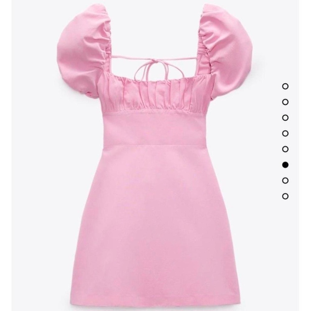 ZARA Pink Linen Puff Sleeve Mini Dress NWT